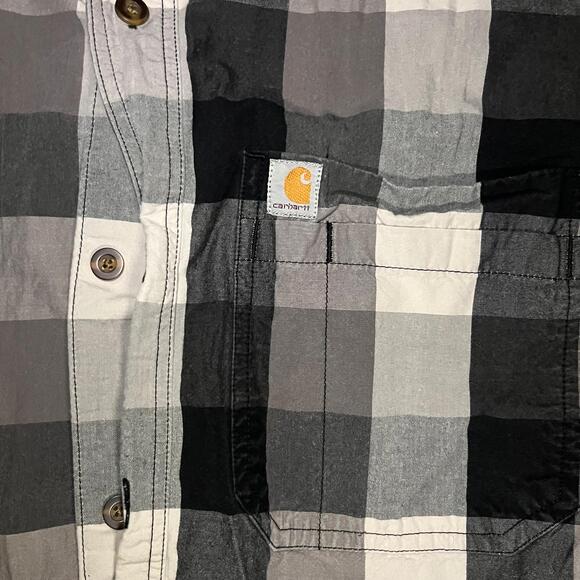 ⚫ Carhartt 🪵 Black & Gray Buffalo Plaid Short-Sleeve Button-Up – L - Picture 5 of 5